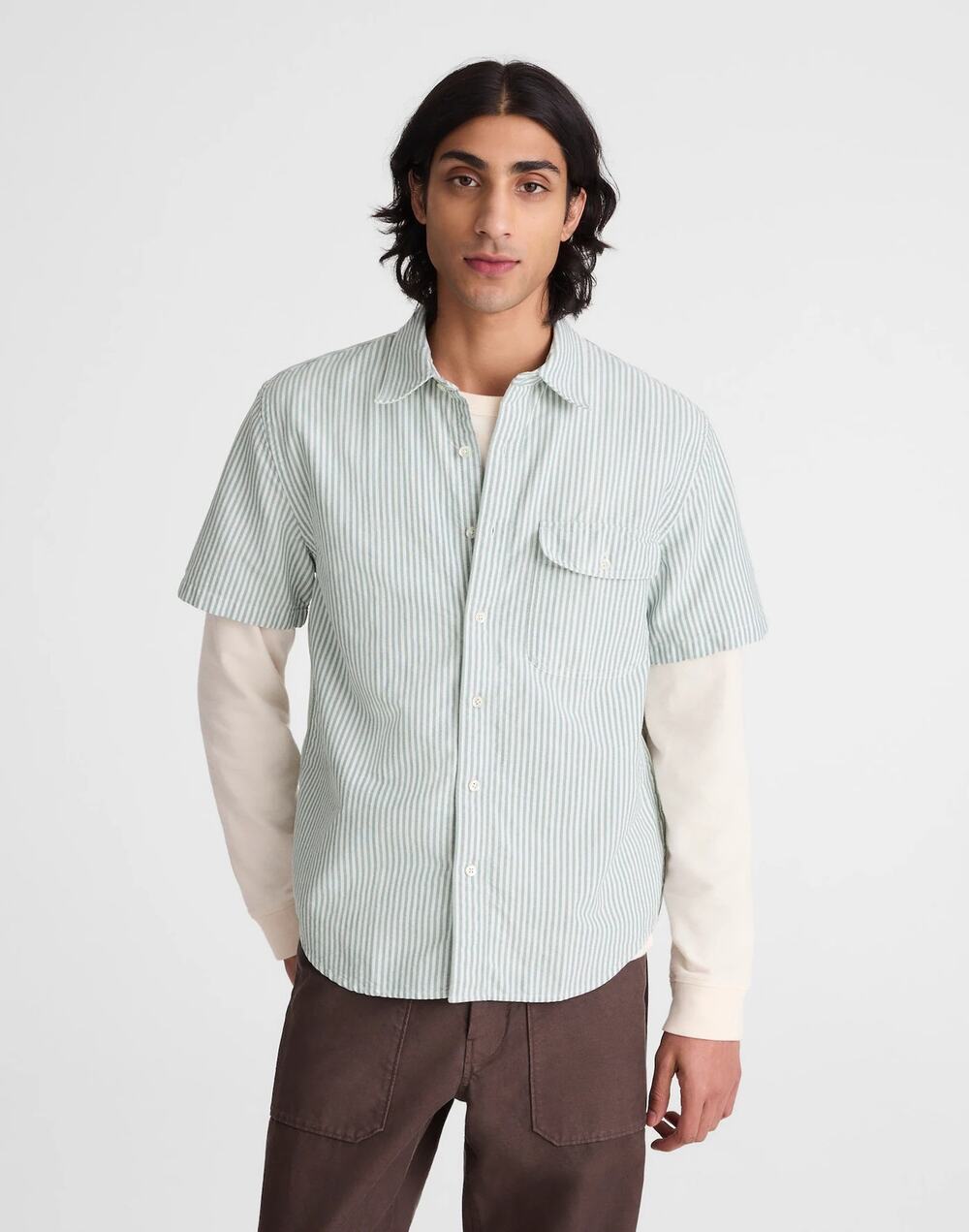 Madewell Men's Short-Sleeve Single-Pocket Shirt Allday Oxford Stripe Size S NWT